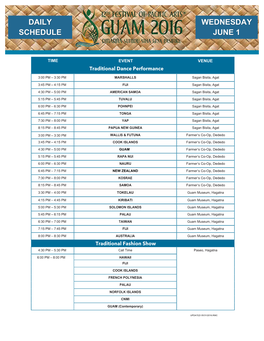 Daily Schedule Wednesday June 1