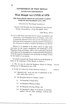 O West Bengal Act LXXII of 1978