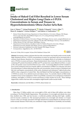 Intake of Baked Cod Fillet Resulted in Lower Serum Cholesterol And