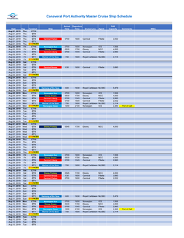 Canaveral Port Authority Master Cruise Ship Schedule