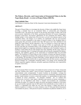 The Fishery, Diversity, and Conservation of Ornamental Fishes in the Rio Negro Basin, Brazil - a Review of Project Piaba (1989-99)
