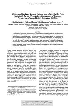 A Microsatellite-Based Genetic Linkage Map of the Cichlid Fish, Astatotilapia Burtoni (Teleostei): a Comparison of Genomic Archi