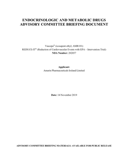 Endocrinologic and Metabolic Drugs Advisory Committee Briefing Document