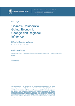 Ghana's Democratic Gains, Economic Change And