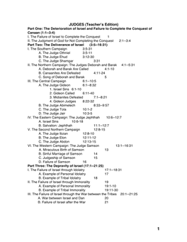 JUDGES (Teacherʼs Edition) Part One: the Deterioration of Israel and Failure to Complete the Conquest of Canaan (1:1--3:4) I
