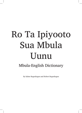 Ro Ta Ipiyooto Sua Mbula Uunu, Mbula-English Dictionary