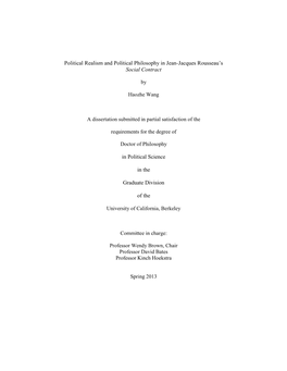 Political Realism and Political Philosophy in Jean-Jacques Rousseau's Social Contract in Political Science in the Graduate Di