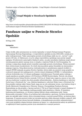 Fundusze Unijne W Powiecie Strzelce Opolskie - Urząd Miejski W Strzelcach Opolskich