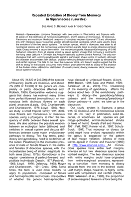 Repeated Evolution of Dioecy from Monoecy in Siparunaceae (Laurales)