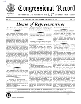 Congressional Record United States Th of America PROCEEDINGS and DEBATES of the 112 CONGRESS, FIRST SESSION