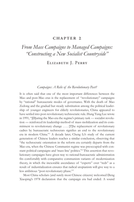 Chapter 2 from Mass Campaigns to Managed Campaigns: “Constructing a New Socialist Countryside” Elizabeth J