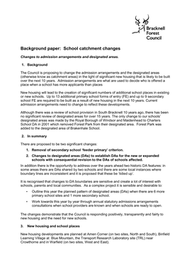 School Catchment Changes Background Paper