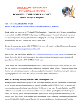 COMPLETE INSTRUCTIONS for INSTALLING and RUNNING PC-GAMESS / FIREFLY UNDER MAC OS X (Tested on Tiger & Leopard) STEP 1 :: Ge