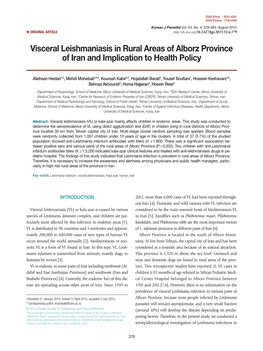 Visceral Leishmaniasis in Rural Areas of Alborz Province of Iran and Implication to Health Policy