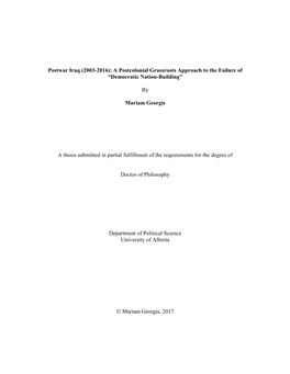 Postwar Iraq (2003-2016): a Postcolonial Grassroots Approach to the Failure of “Democratic Nation-Building”