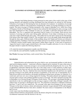 ECONOMICS of SEWERAGE FEED MULTIVARIETAL FISH FARMING in WEST BENGAL Debabrata Lahiri *