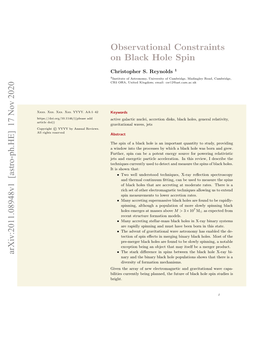 Observational Constraints on Black Hole Spin Arxiv:2011.08948V1