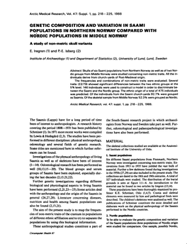 Genetic Composition and Variation in Saami Populations In