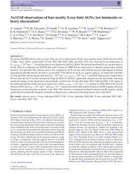 Nustar Observations of Four Nearby X-Ray Faint Agns: Low Luminosity Or Heavy Obscuration?