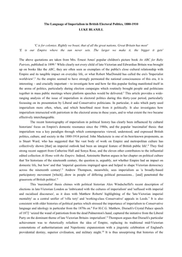 The Language of Imperialism in British Electoral Politics, 1880-1910 LUKE BLAXILL