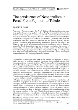 The Persistence of Neopopulism in Peru? from Fujimori to Toledo