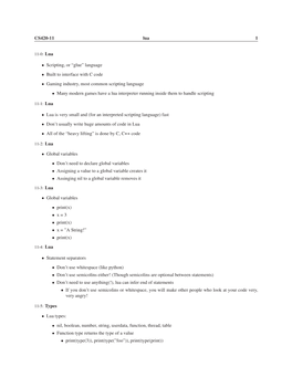 CS420-11 Lua 1 • Scripting, Or “Glue” Language • Built to Interface with C