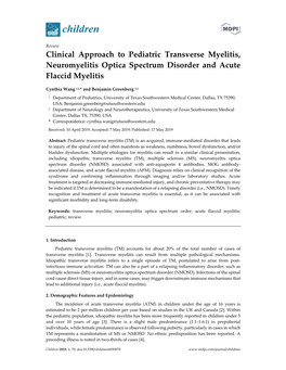 Clinical Approach to Pediatric Transverse Myelitis, Neuromyelitis Optica Spectrum Disorder and Acute Flaccid Myelitis