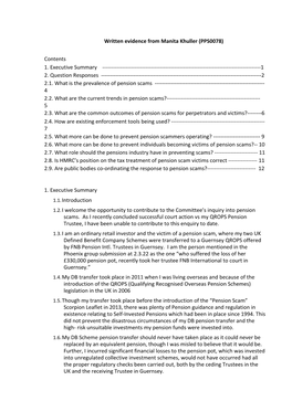 Written Evidence from Manita Khuller (PPS0078) Contents 1. Executive