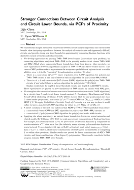 Stronger Connections Between Circuit Analysis and Circuit Lower Bounds, Via Pcps of Proximity Lijie Chen MIT, Cambridge, MA, USA R