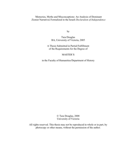 Memories, Myths and Misconceptions: an Analysis of Dominant Zionist Narratives Formalized in the Israeli Declaration of Independence