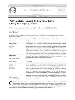 SWOT Analizi Ile Osmaneli İlçesi'nin Kırsal Turizm Potansiyelinin Değerlendirilmesi1
