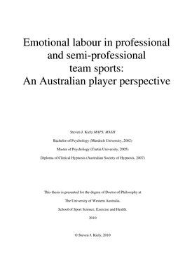 Emotional Labour in Professional and Semi-Professional Team Sports: an Australian Player Perspective