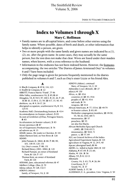 The Smithfield Review, Volume X, 2006, Index