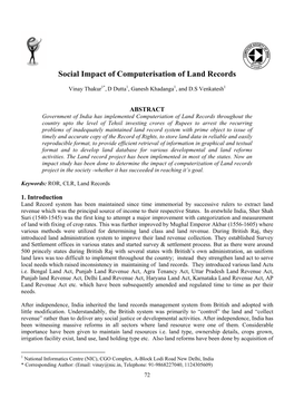 Social Impact of Computerisation of Land Records