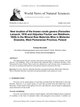 (Favosites Lamarck, 1816 and Halysites Fischer Von Waldheim, 1828) in the Mineral Raw Materials Mine in Mielenko Drawskie, West Pomeranian Province, Poland