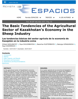 The Basic Tendencies of the Agricultural Sector of Kazakhstan's Economy in the Sheep Industry