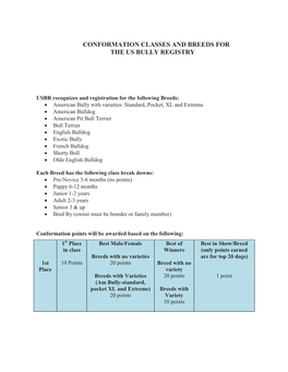 Conformation Classes for the American Bully Kennel