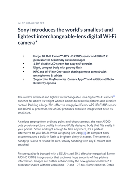 Sony Introduces the World's Smallest and Lightest