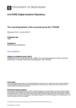 Letter to the Editor the X-Ray Timing Behavior of the X-Ray