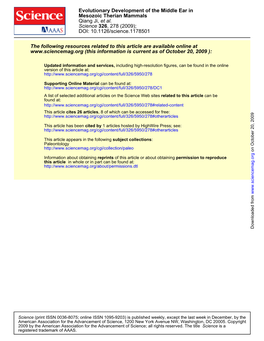 Evolutionary Development of the Middle Ear in Mesozoic Therian Mammals Qiang Ji, Et Al
