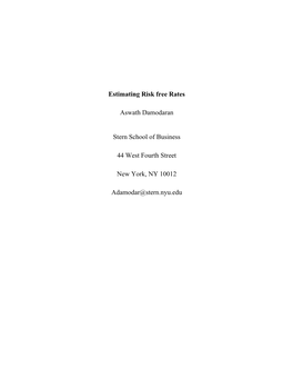 Estimating Risk Free Rates Aswath Damodaran Stern School Of