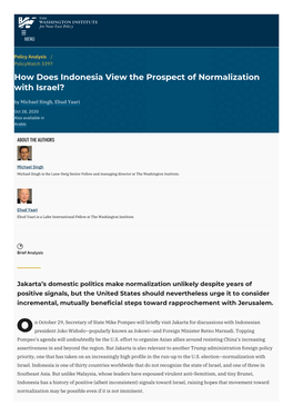 How Does Indonesia View the Prospect of Normalization with Israel? by Michael Singh, Ehud Yaari