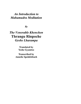 An Introduction to Mahamudra Meditation