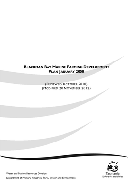 Blackman Bay Marine Farming Development Plan January 2000