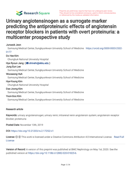 Urinary Angiotensinogen As a Surrogate Marker Predicting The