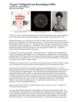 Gypsy” (Original Cast Recording) (1959) Added to the National Registry: Essay by Cary O’Dell