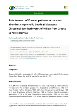 Coleoptera: Chrysomelidae) Herbivores of Willow from Greece to Arctic Norway