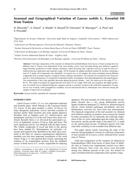 Seasonal and Geographical Variation of Laurus Nobilis L. Essential Oil from Tunisia