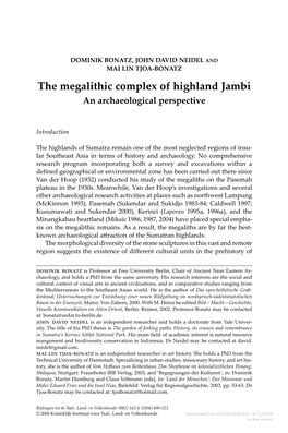 The Megalithic Complex of Highland Jambi an Archaeological Perspective
