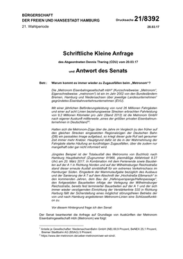 Schriftliche Kleine Anfrage Und Antwort Des Senats